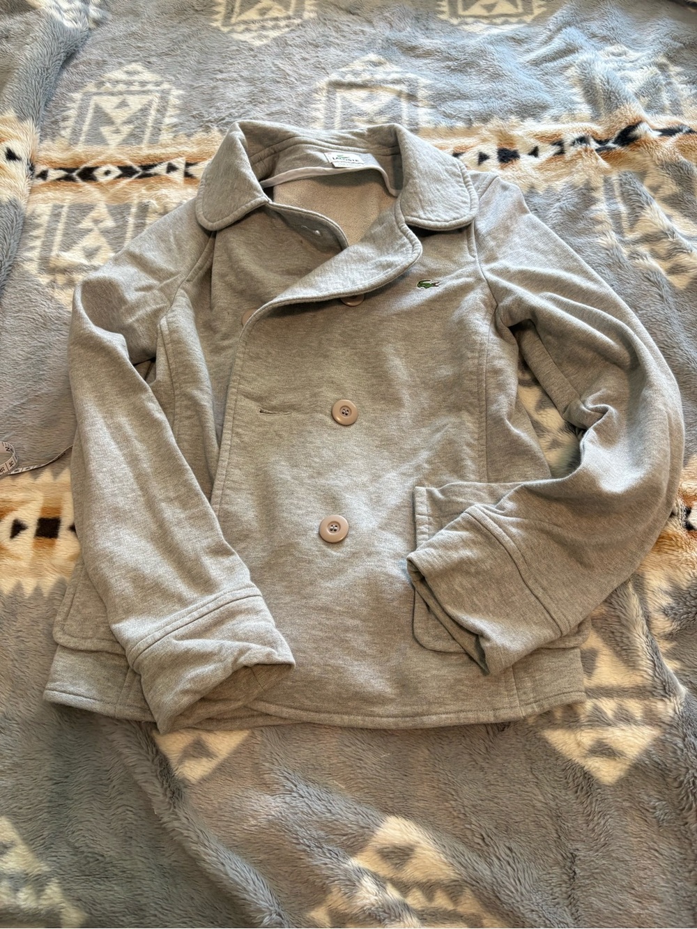 Lacoste Light Gray Double-Breasted Pea Coat